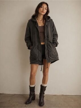 TNA Military Issue Parka Jacket - Black - Size Small - Wool Lined Winter Coat